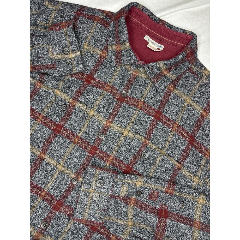 Carbon2Cobalt Men's Plaid Corduroy Collar Button Up Flannel Large Gray & Red